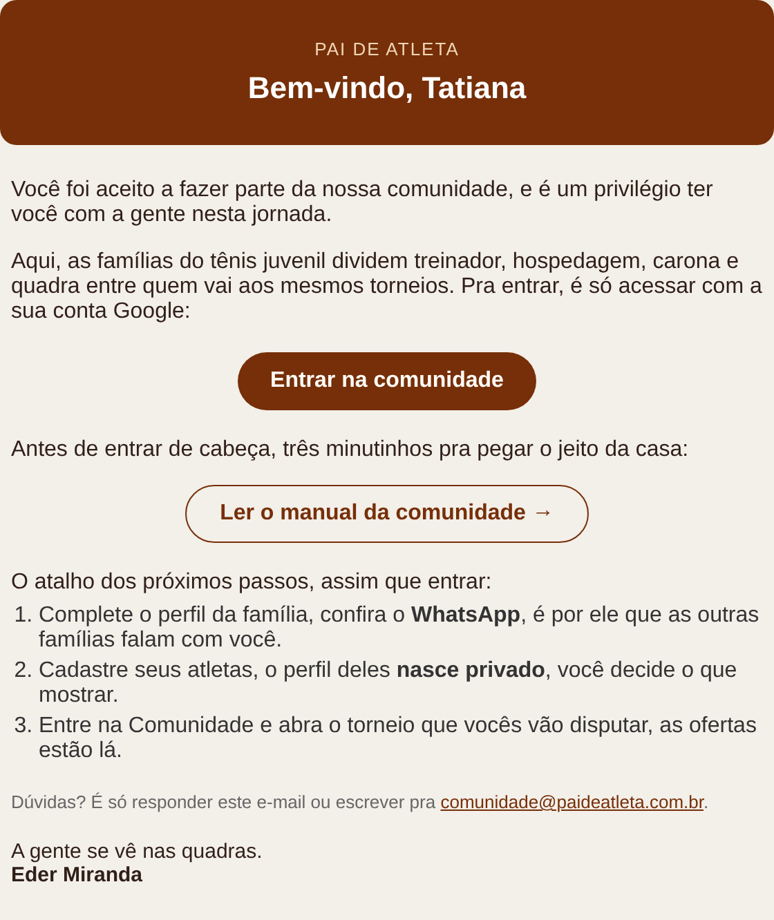 E-mail de boas-vindas