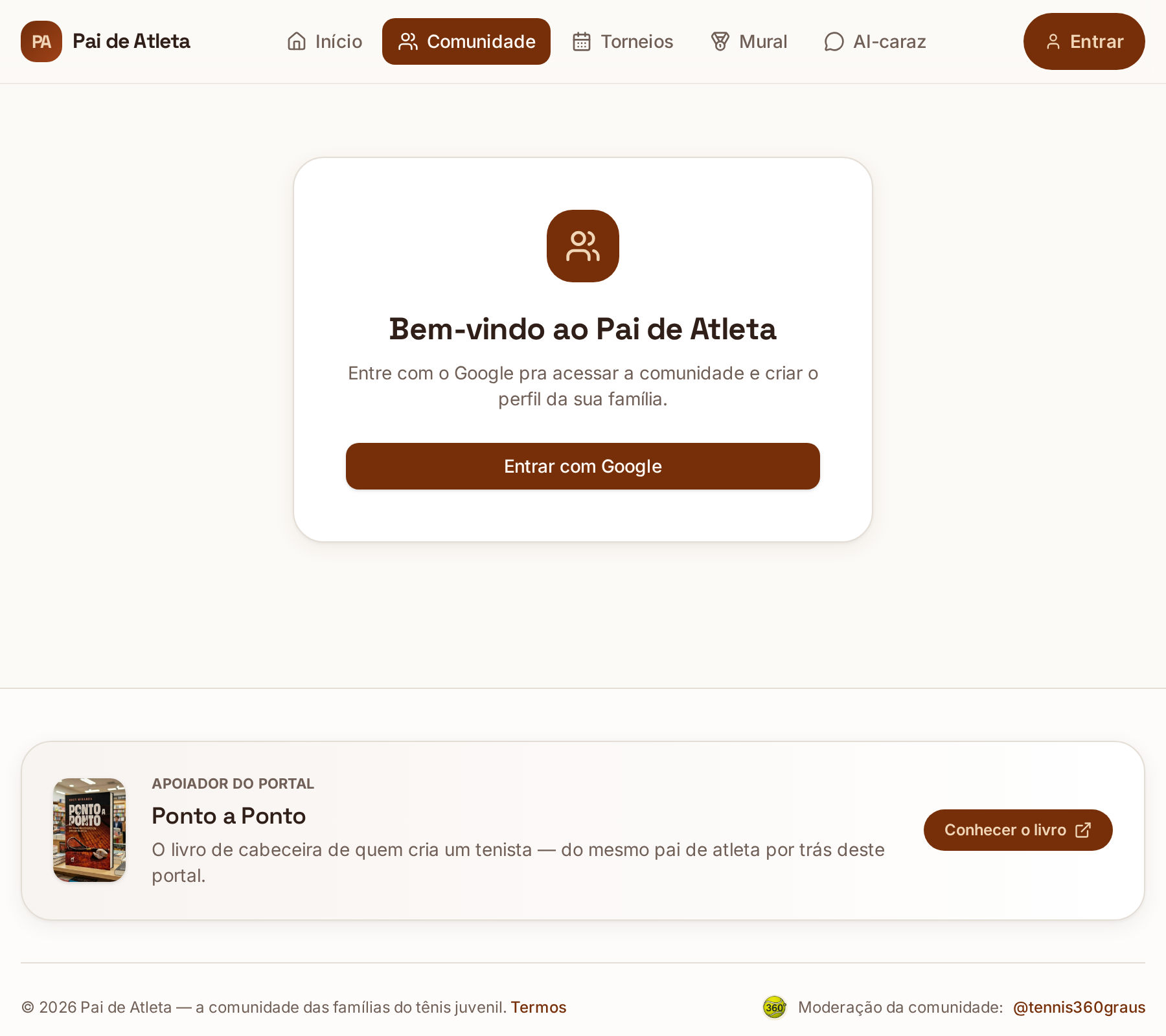Tela de entrada na comunidade