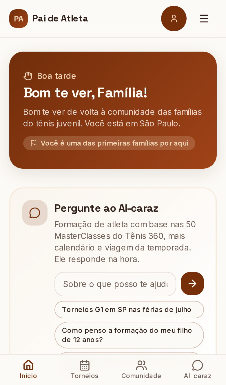 Painel de início da comunidade
